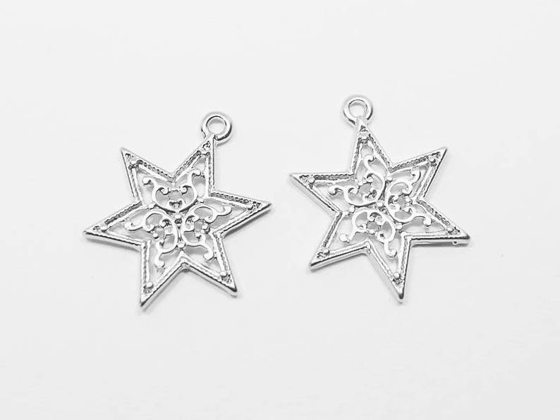 P0635Anti-Tarnished Matte Rhodium Plating Over Pewter Large Lace Star Pendant18x22mm2pcs