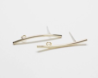 E0183/Anti-Tarnished Gold Plating Over Brass/Curved Cylinder Bar Stud Earrings/1.2x30mm/1 pair(Left & Right)