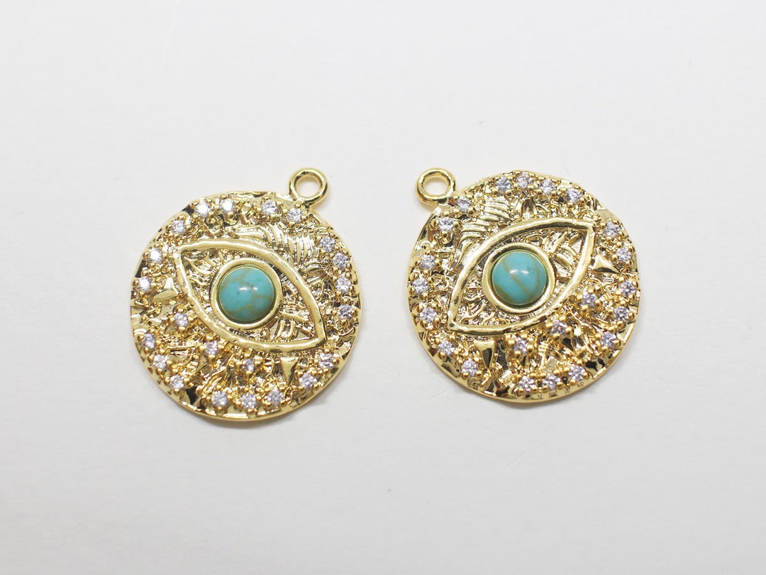 P0865/antitarnished Gold Plating Over Brass/turquoise Cubic Evil Eye