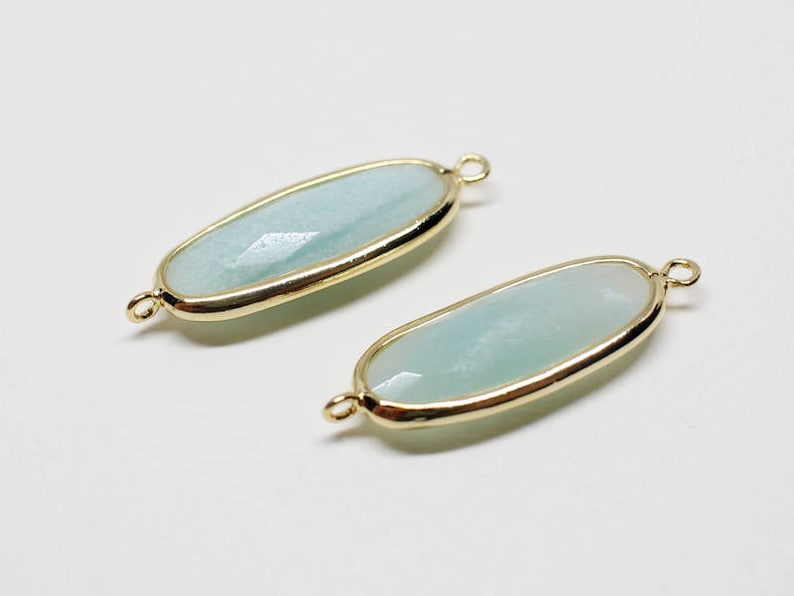 P0668Anti-Tarnished Gold Plating Over Brass+Amazonite GemstoneOval Amazonite Gemstone Pendant Connector26x8.5mm2pcs
