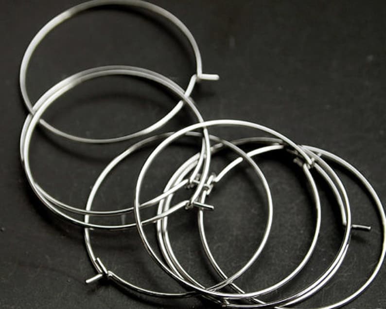 10pcs diameter B0009Anti-tarnished Rhodium Plating Over BrassHoop Earwire28mm