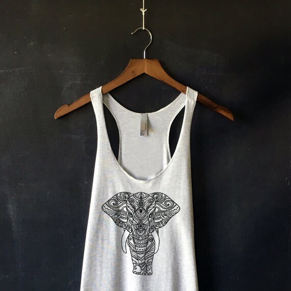 Henna Elephant Tank Top in Heather White Elephant Print T | Etsy