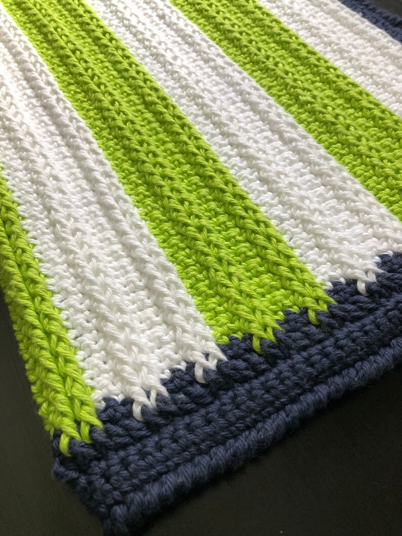Lime Green White & Navy Blanket / Crochet Blanket / Etsy