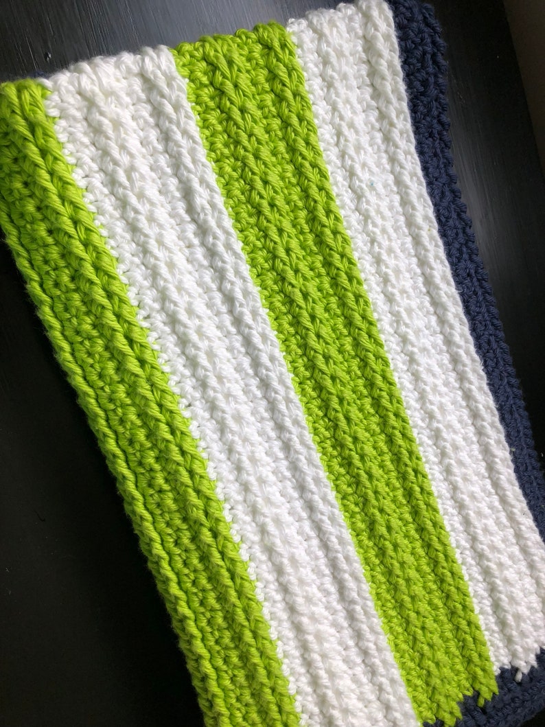 Lime Green White & Navy Blanket / Crochet Blanket / Etsy