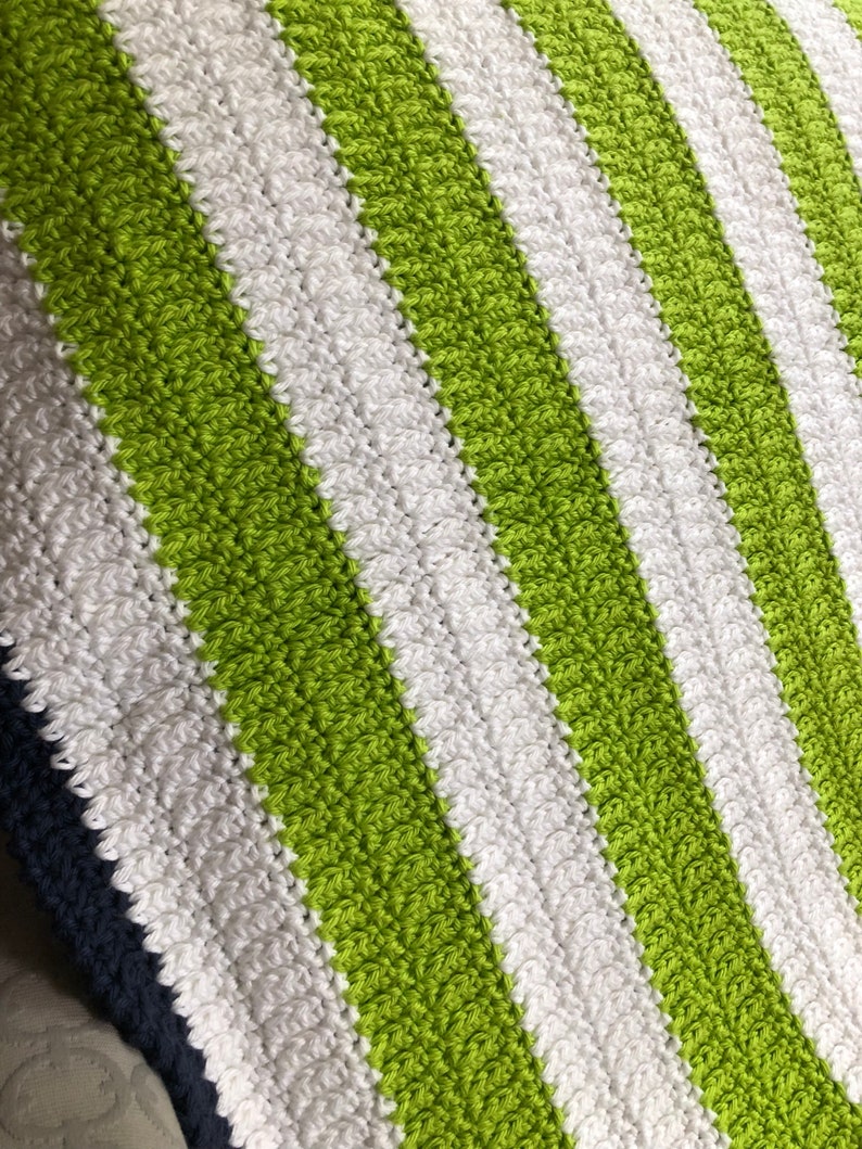 Lime Green White & Navy Blanket / Crochet Blanket / Etsy