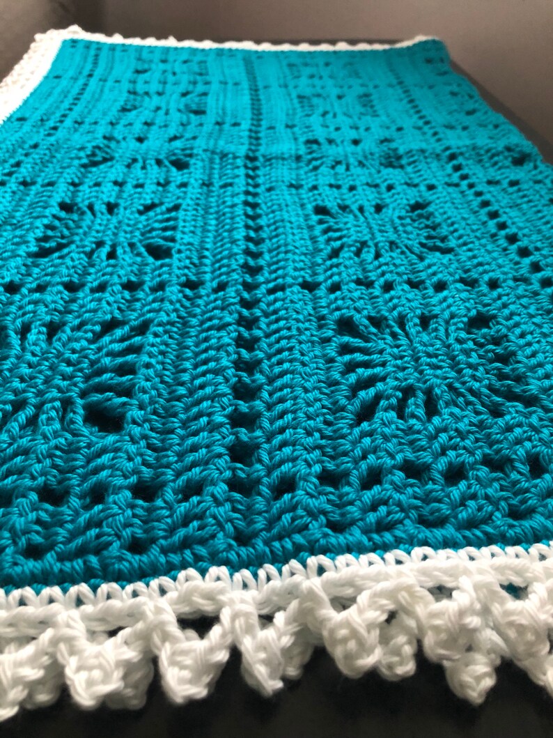 Dark Turquoise with White Trim Blanket / Crochet Baby Blanket Etsy