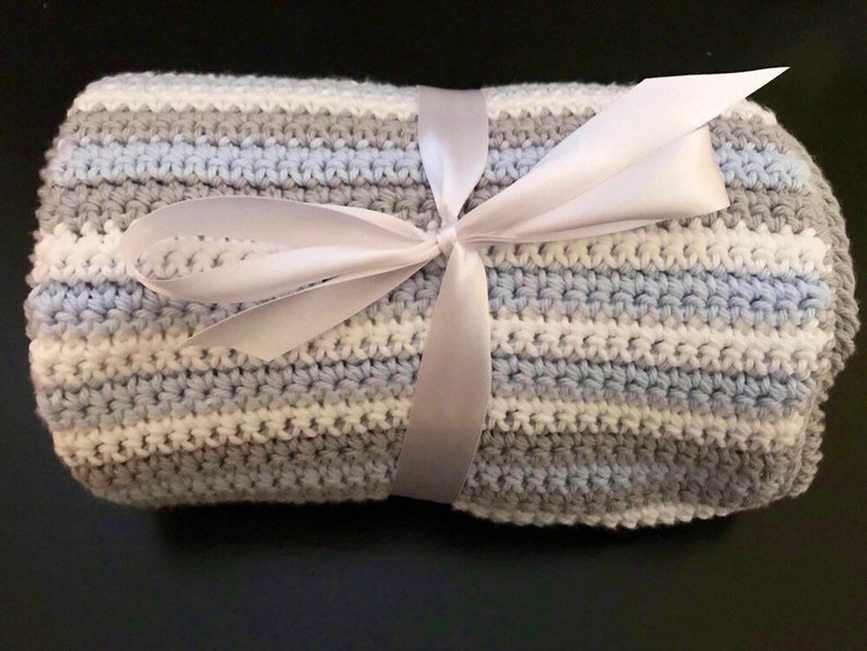 Baby Blue White & Gray Blanket / Crochet Baby Blanket / Etsy