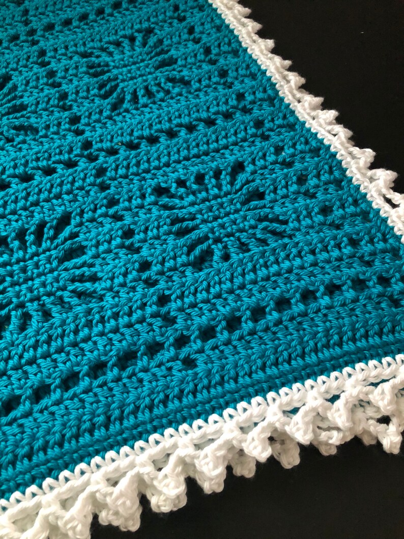 Dark Turquoise with White Trim Blanket / Crochet Baby Blanket Etsy