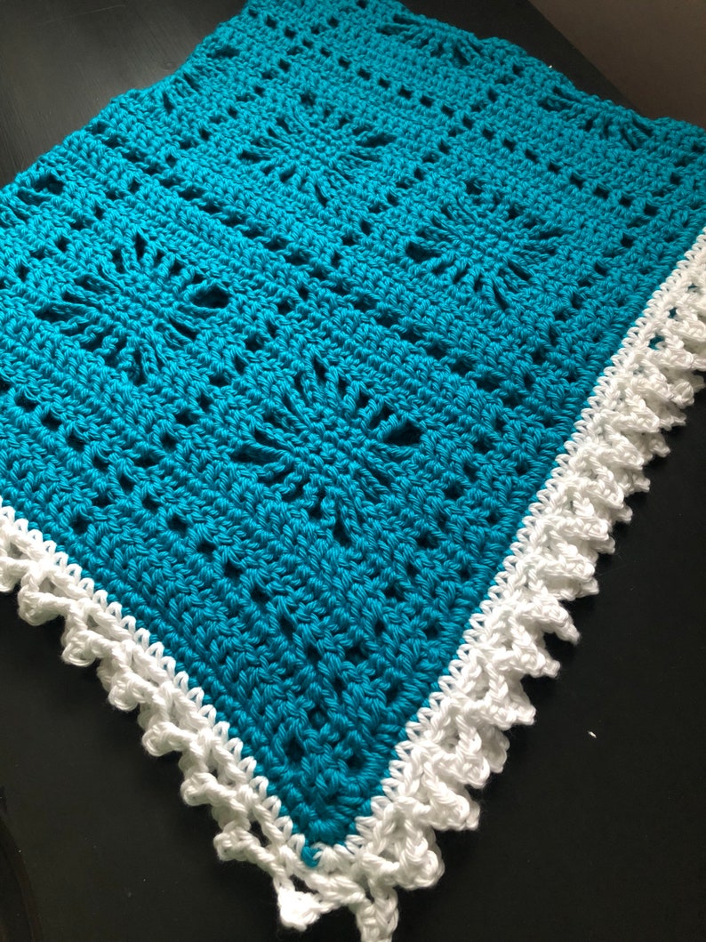 Dark Turquoise with White Trim Blanket / Crochet Baby Blanket Etsy