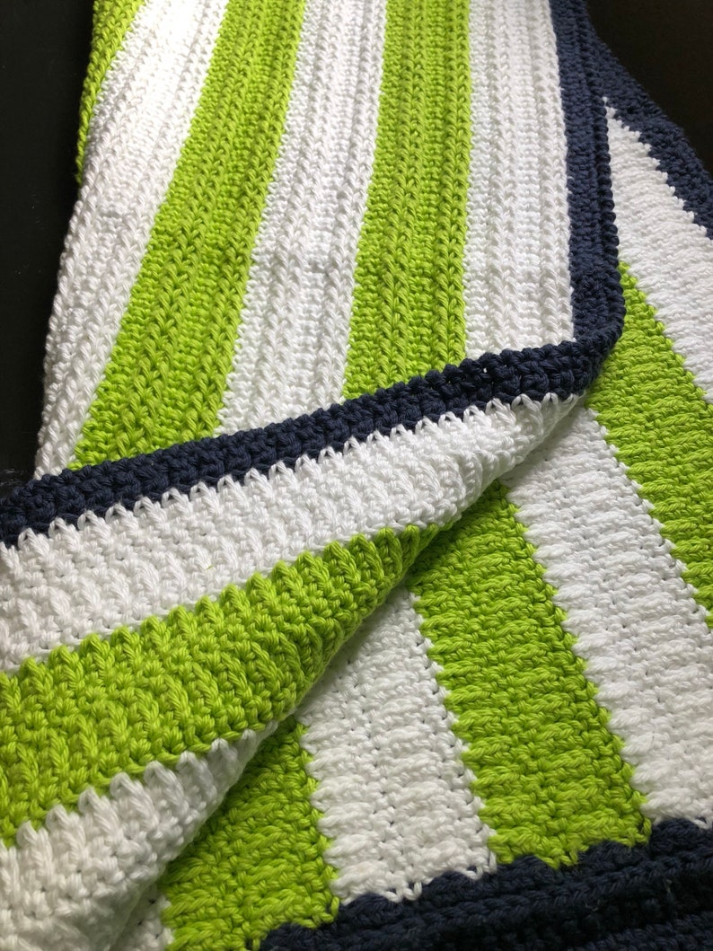 Lime Green White & Navy Blanket / Crochet Blanket / Etsy