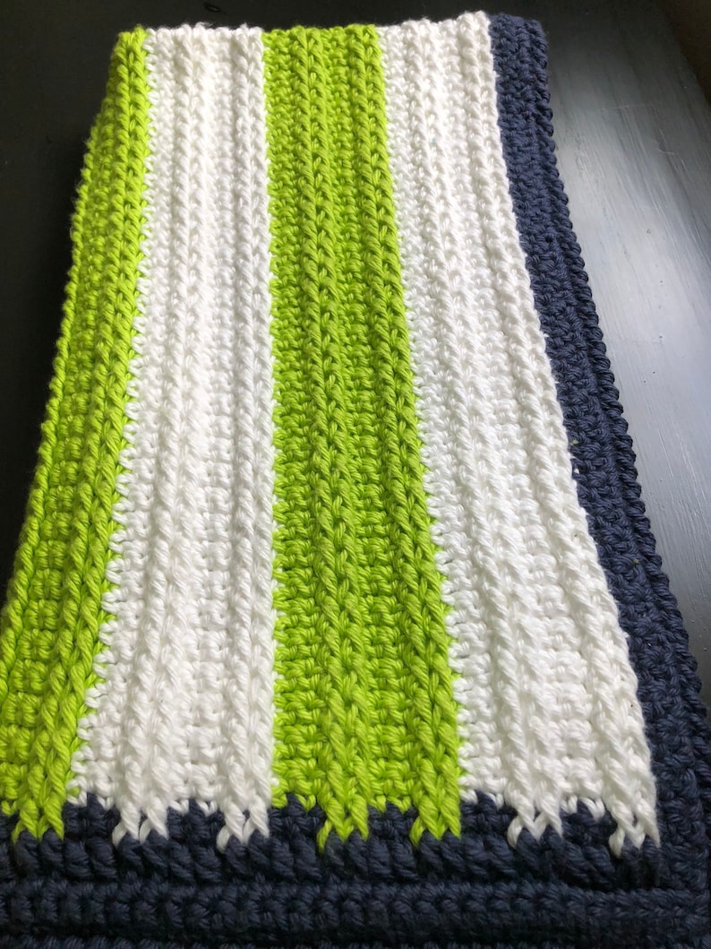 Lime Green White & Navy Blanket / Crochet Blanket / Etsy