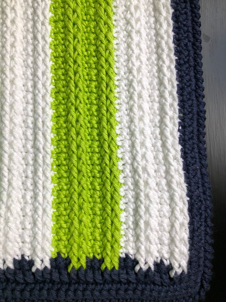 Lime Green White & Navy Blanket / Crochet Blanket / Etsy