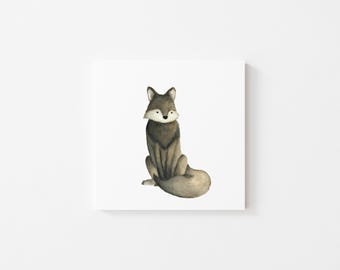 Lámina artística de lobo en acuarela (sin marco) - Arte infantil