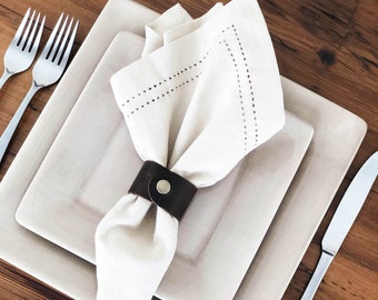 Leather Napkin Rings- Set of 4, table decor, wedding decor, farmhouse decor, holiday decor, table setting, place setting