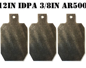 Magnum Target 12in. Tall IDPA/ISPC Steel Targets - 3/8in. AR500 Targets - 3pc. Metal Gong Set - HIDPA123AR500