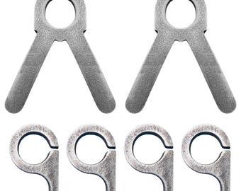May include: Two silver metal hooks with a 3/8" diameter opening and a 3/8" AR500 label. The hooks are designed to be used for hanging items.