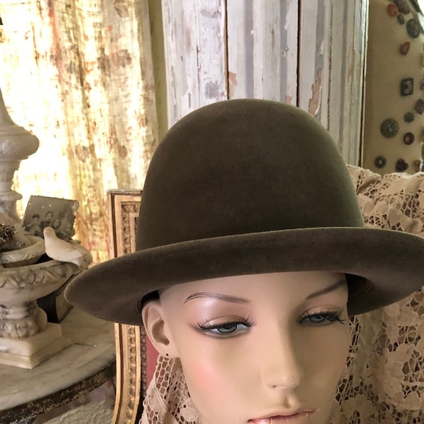 Beautiful Sage Colored Fur Felted  with Cord Banding Cavanagh Fedora in Original Box  Retains Original Price Tag