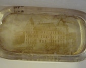 Large Antique Glass Paper Weight Souvenir Paper back Picture Capitol Albany N.Y. Trinket Holder Very Cool