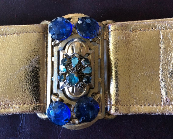 Vintage Gold Lamé‎ Appliqué Belt S Vintage Gold Lame Belt: Art Deco Buckle, 27 main image 4