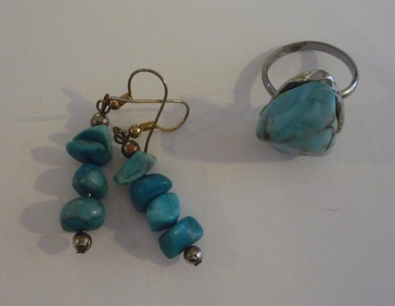 Vintage Chunky Turquoise Drop Earrings and Adjust… - image 1