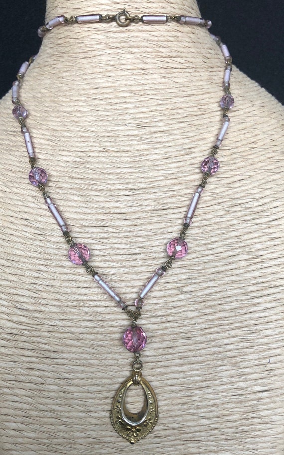 Antique 1920s Lavalier Style Lilac Colored Crystal