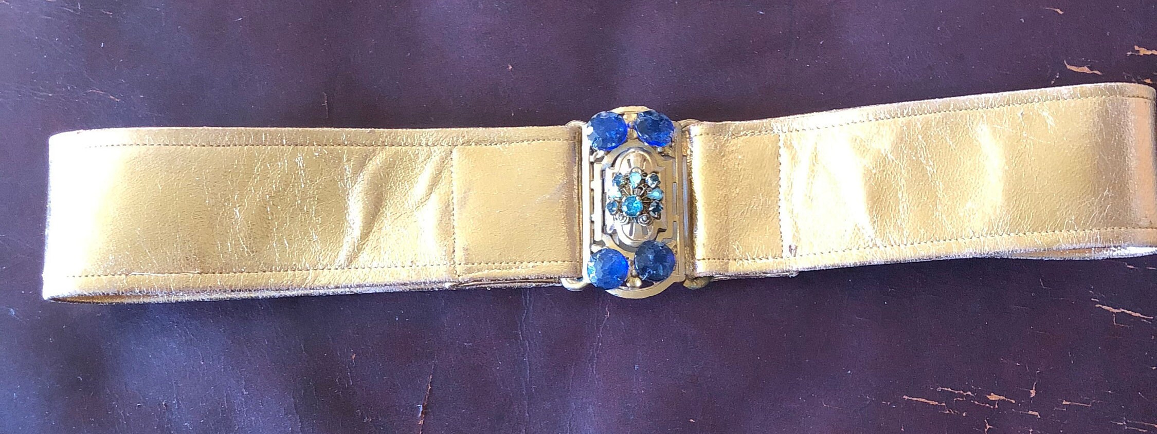 Vintage Gold Lame Belt: Art Deco Buckle, 27