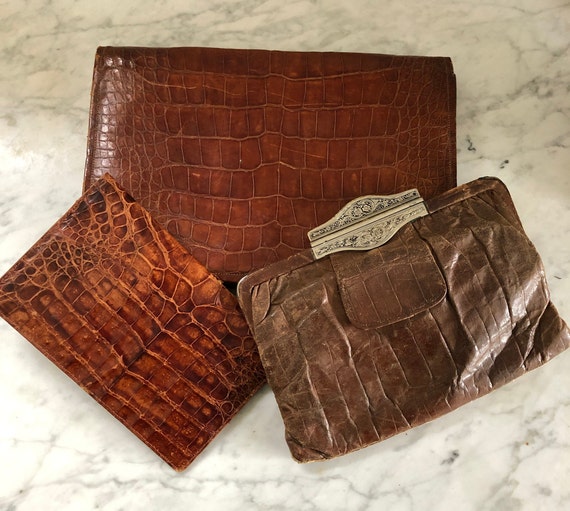 Vintage Alligator and Crocodile Clutch Bags x 2 wi