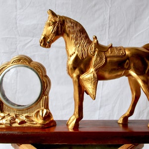 Vintage Metal Horse Statue & Clock Case: Western Ranch Decor