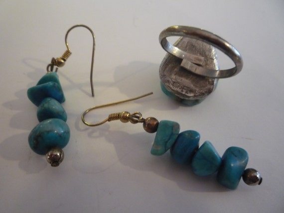Vintage Chunky Turquoise Drop Earrings and Adjust… - image 2