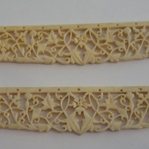 Hand Carved Bone Purse Mounts: Ornate Floral Design, Early China