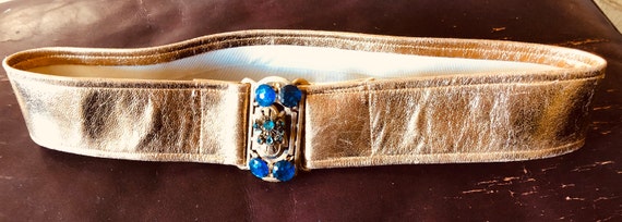 Vintage Gold Lamé‎ Appliqué Belt S Vintage Gold Lame Belt: Art Deco Buckle, 27 main image 3