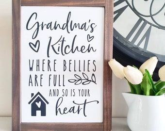 READY MADE Grandma's sign, where bellies are full and so is your heart - Framed Wooden Sign Australia