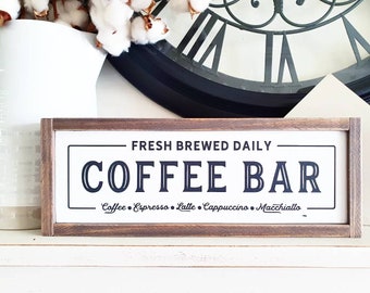 READY MADE - Small Coffee Bar Wood Sign Farmhouse Style Painted Framed Home Decor - 30.5 x 11.5cm - Ships in 1-3 days