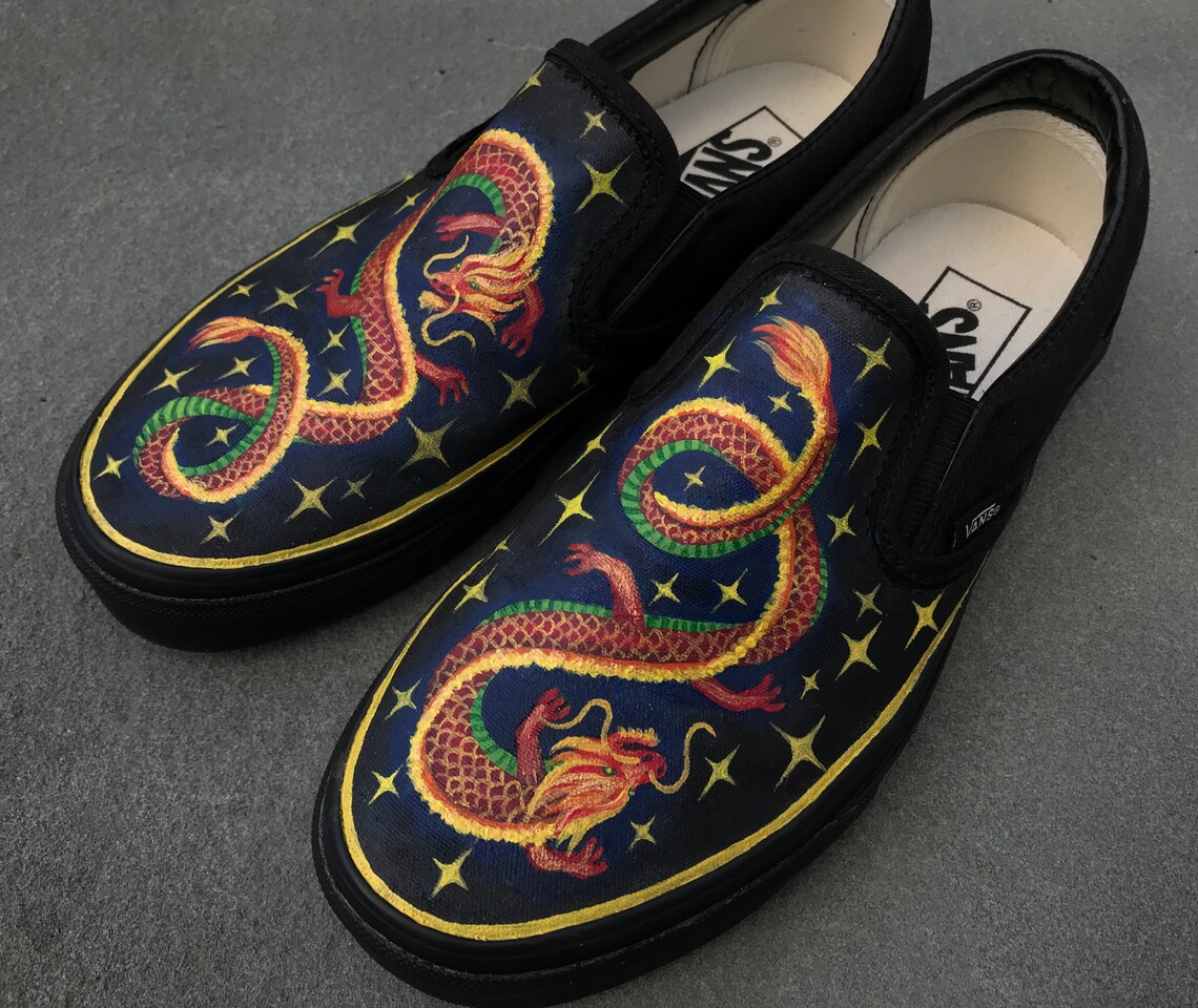 Dragon Handpainted Canvas Shoes vans Converse Toms Keds Etsy Israel