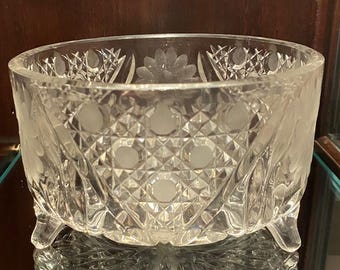 Vintage Etched, Floral, Cut- Crystal Bowl