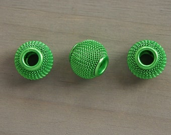14mm WIRE WOVEN BEADS || Green || Metal Mesh Bead || Large Hole