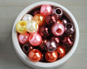 12mm IMITATION PEARL BEADS || Large 5mm Hole || Acrylic || Copper Yellow Bronze Pink Mix