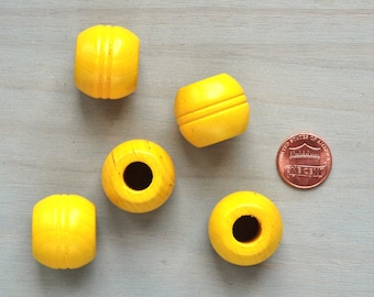 Lot De 9 Perles Artisanales Vintage En Bois Jaune Pour Macramé Et Bijouterie