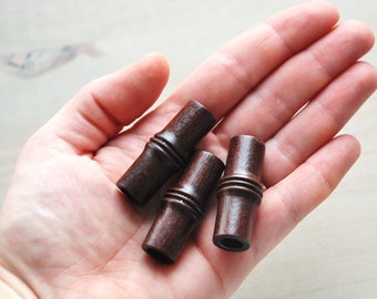 40mm VINTAGE MACRAME BEADS || 1.57 inch || Dark Brown Wooden || "Bamboo" Shaped wood Beads