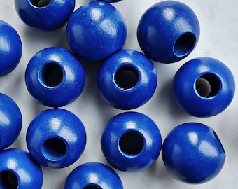 25mm BLUE WOODEN BEADS || Vintage || 1 Inch || Extra Large || Round || Wood || Macrame Beads