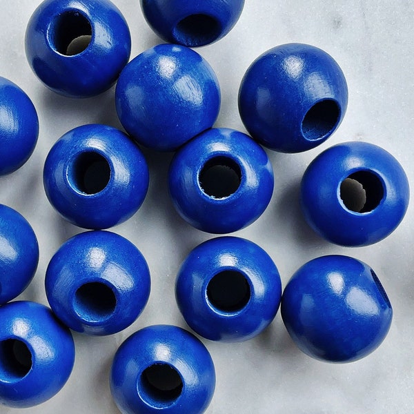 25mm BLUE WOODEN BEADS || Vintage || 1 Inch || Extra Large || Round || Wood || Macrame Beads