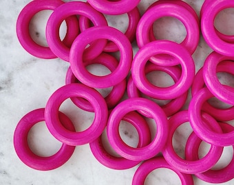 45mm PINK WOODEN RINGS || 1 3/4 inch Wood Ring || Fuchsia Pink