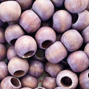 20x15mm PURPLE WOODEN BEADS || Large 10mm Hole || Wood Macrame Beads || Hand Dyed Wood Bead || Mauve