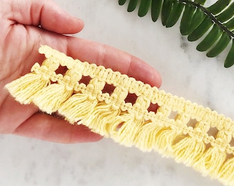 45mm YELLOW FRINGE TRIM || 1.75 Inch Wide || Vintage || Per Foot || Cotton || Made in Canada