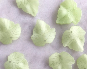 24mm Frosted Leaf Pendant Beads ||  Soft Green || Acrylic