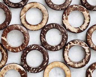 5 Pieces || 20mm COCONUT RINGS || 0.75 Inch Linking Ring || Natural Light & Dark Brown Pattern