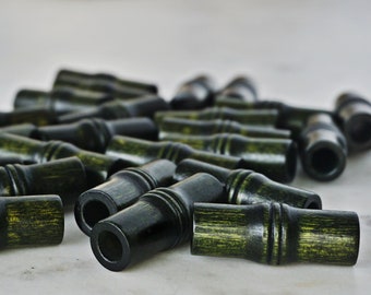 40x15mm VINTAGE MACRAME BEADS || 1.57 inch || Wooden "Bamboo" Shaped Beads || Long Wood Beads || Dark Green