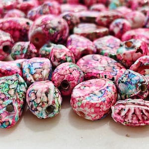 50 Grams PINK PICASSO BEADS || Approx. 28 pieces || 5-20+ mm Mix || 2mm Hole || Multi-Color Speckled Glass
