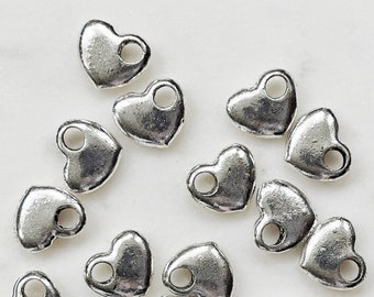 11x13mm METAL HEART CHARMS || Pack of 5 || Cast Zinc Alloy || Silver Metallic Tone || Large 3mm Hole