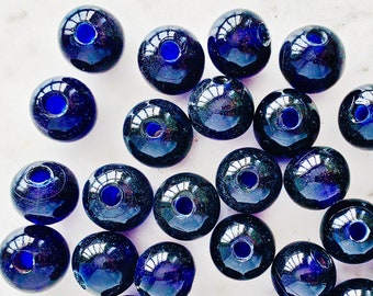 24mm LARGE GLASS BEADS || Cobalt Blue || Round || 5-6mm Hole